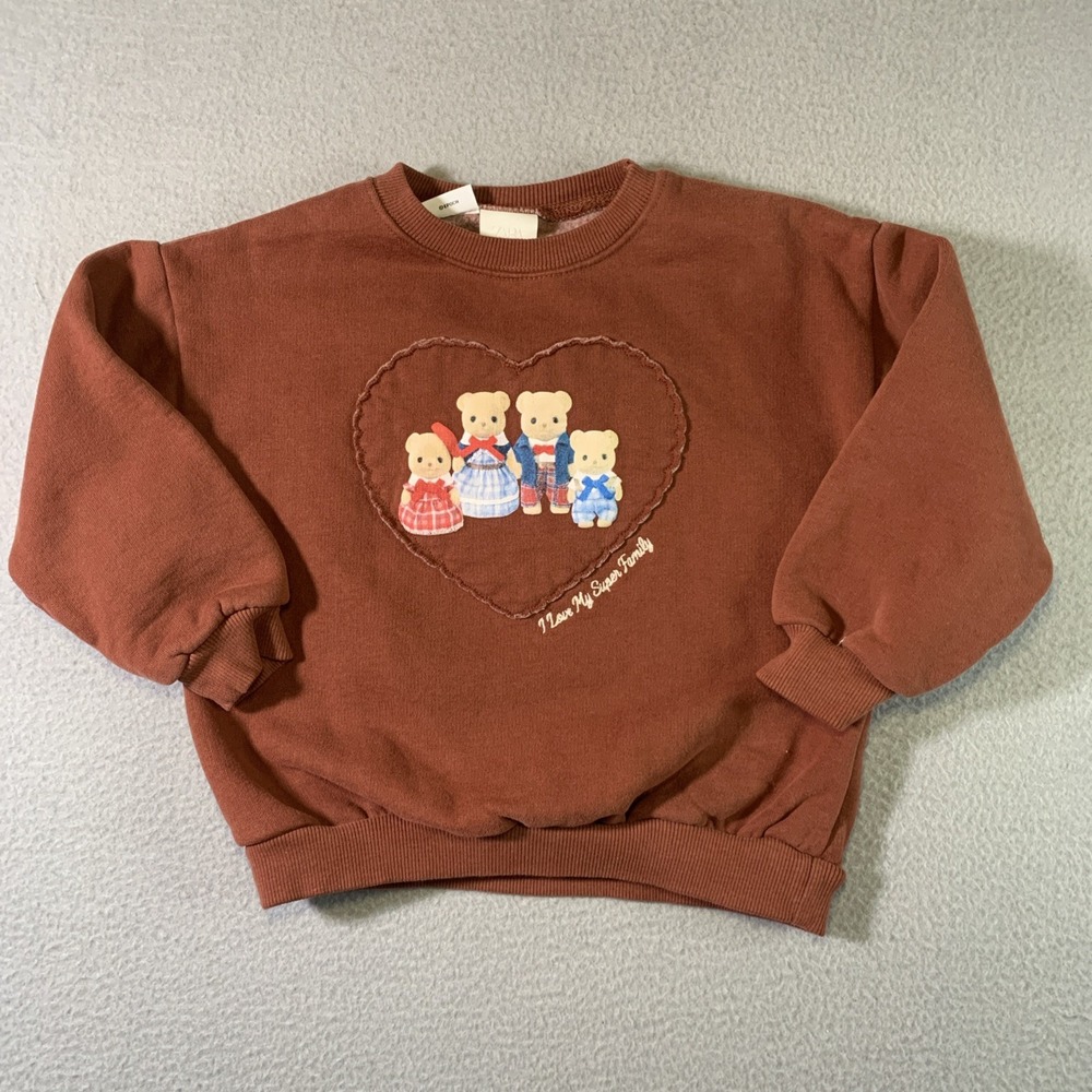 Zara Kids x Calico Critters Bear Family Heart Sweatshirt Size 5Y